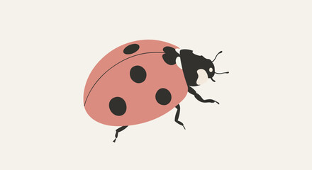 Fototapeta premium Stylized ladybug with pink wing covers and black spots on a pale background
