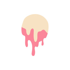 Melted flowing strawberry vanilla ice cream