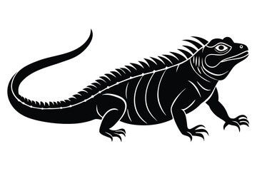 Fototapeta premium Stylized Black Silhouette of an Iguana with Spikes on its Back Walking Slowly