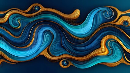 Abstract luxury background with golden waves and blue swirls elegant design art