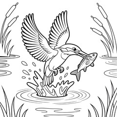 bird in the water cathing fish