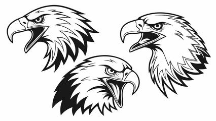 Eagle head vector illustration set, bald eagle drawing, american eagle outline, bird of prey artwork