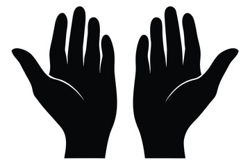 Fototapeta premium Two Open Hands Silhouette Reaching Upwards, Black on White Background Art