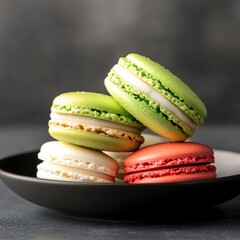 pile of macaroons on black plate