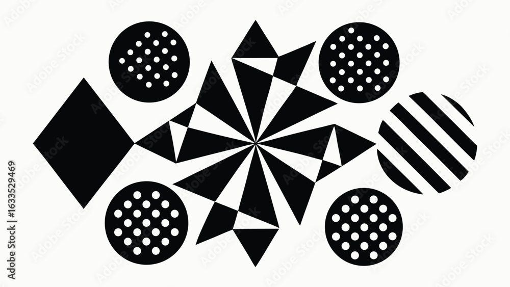 Poster vector art of abstract geometric shapes and patterns in black and white isolated on white background