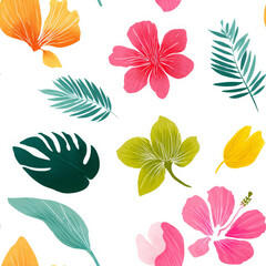 Floral pattern delights with tropical flower petals, colorful explosion