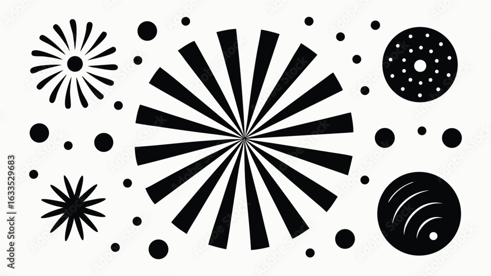 Poster vector art of geometric abstract shapes and patterns isolated on white background.