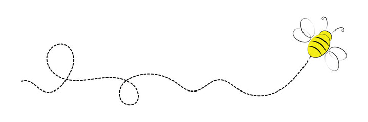 flying bee. honey bee fly on dotted heart shaped line path. transparent png and vector illustration in eps 10.