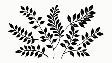Naklejka premium Vector art of black silhouette of branching leaves and plant stems isolated on white background.