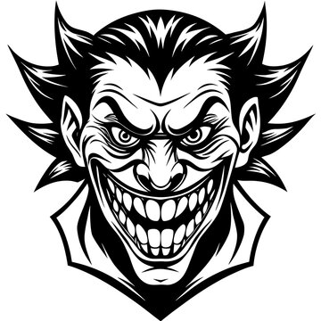 The jokers menacing grin isolated on white background, a symbol of chaos