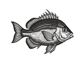 Obraz premium Bream Fish Monochrome Hand Drawn Illustration