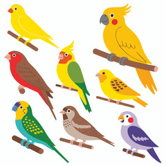 Fototapeta premium Colorful Exotic Birds and Parrots Set