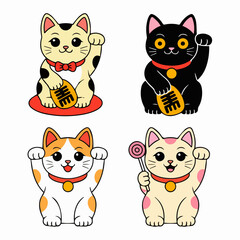 Fototapeta premium Cute Japanese Lucky Cat Character Set