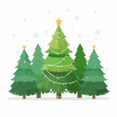 Playful tree lineup with star toppers and ornaments, designed for seasonal banners, posters, and digital ads in November and December
