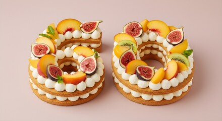 Fruit decorated number sixty cake