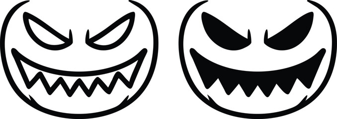 Fototapeta premium Halloween Evil Face Icon Vector, Scary Pumpkin Silhouette, Black White Minimal Illustration
