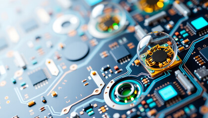 Fototapeta premium Exploring rare earth elements in technology manufacturing circuit board innovations industrial environment close-up view