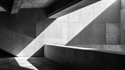 Fototapeta premium abstract view of angled concrete surfaces, minimalist brutalist design, light and shadow play