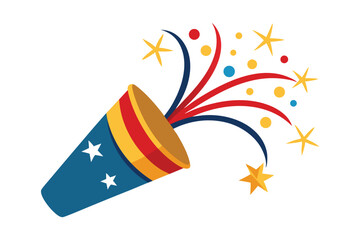 3d party popper celebration vector icon. confetti explosion silhouette, new year vector, birthday, newyear, holiday, festive, isolated on white background