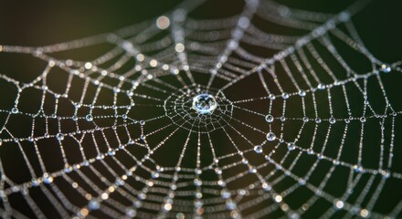 Obraz premium Dew-Kissed Web: A Delicate Macro Photograph of Nature's Intricate Design