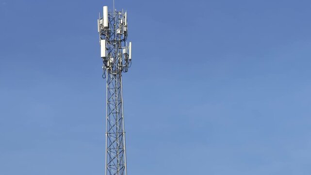 Telecommunication towers with blue sky background. , cellular radio transmitters 5g, 4g
