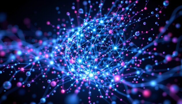 an abstract representation of "agentic ai" , shown as a swarm of light particles self organizing from chaos into a complex, crystalline structure, symbolizing autonomous tasks, dark background
