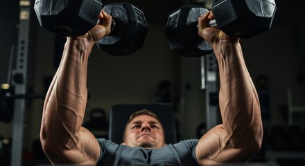 Chiseled Strength: Dramatic Lighting on Vascular Arms Lifting Heavy Dumbbells
