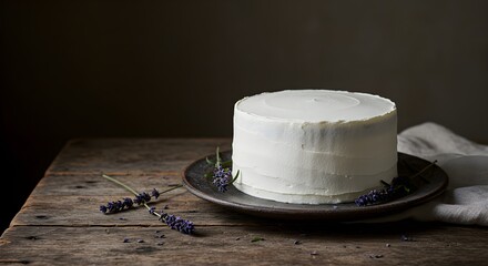 White cake with lavender garnish