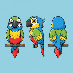 Obraz premium Colorful Parrot Cartoon – 3 Perspectives