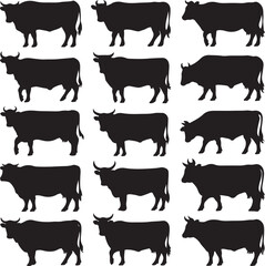 Cow Silhouette Vector | Farm Animal Clipart  Dairy Cow Silhouette | Rustic Farm Design  Standing Cow Silhouette | Livestock Animal Art