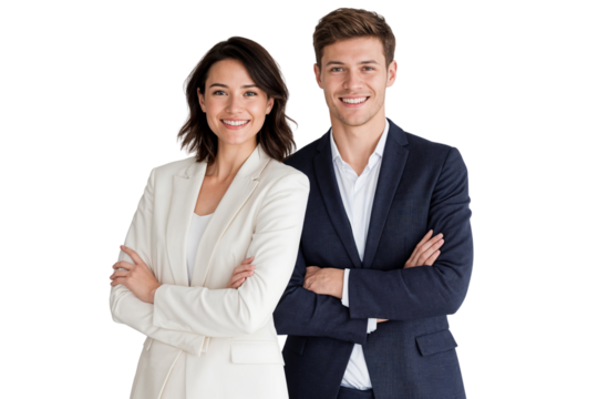 Portrait of a happy young business couple smiling and standing together