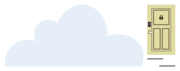 Cloud shape alongside locked door represents secure access to data, privacy, and cloud storage. Ideal for cyber safety, cloud computing, data backup, online privacy, digital security, encryption