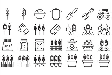 Agriculture Vector Set – Wheat, Rice, Tractor, Farmer, Tools