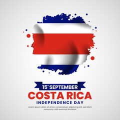 Costa rica independence day with Grunge brush painted flag style for square banner background