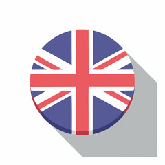 Obraz premium Circular UK flag badge featuring the Union Jack with a glossy finish and soft shadow, ideal for travel branding, educational resources, and international event signage 