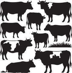 Cow Silhouette Vector | Farm Animal Clipart  Dairy Cow Silhouette | Rustic Farm Design  Standing Cow Silhouette | Livestock Animal Art