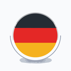 Obraz premium A glossy round flag badge featuring the German tricolor in a circular frame with a subtle shadow, ideal for travel branding, educational resources, and multicultural campaigns 