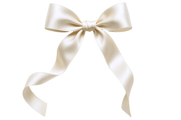 Elegant Cream Satin Ribbon Bow with Flowing Tails, Symbolizing Celebration, Gifting, and Sophistication