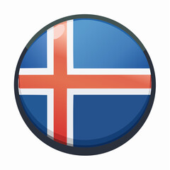 Obraz premium Circular Iceland flag badge featuring the Nordic cross on a blue field with red and white accents, ideal for travel campaigns, cultural events, and educational resources 