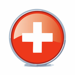 Obraz premium Circular Switzerland flag badge with the distinctive white cross on a red field, ideal for travel guides, cultural events, and educational resources about Switzerland 