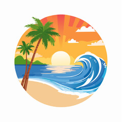 Obraz premium Cozy round icon capturing island vibes at golden hour, suitable for travel blogs, newsletters, and lifestyle branding 