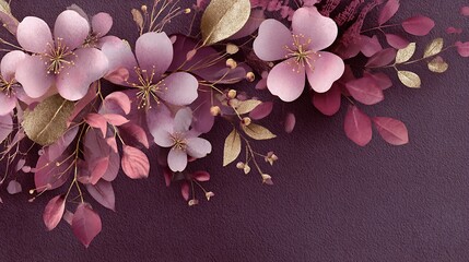 Delicate pink and burgundy floral arrangement with textured dark background