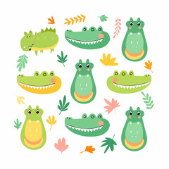 Fototapeta premium Minimal crocodile faces in flat style