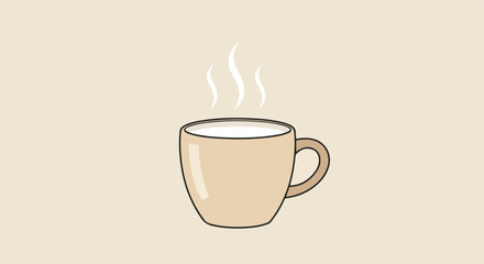 Obraz premium Simple drawing beige mug filled with white liquid, topped with steam lines