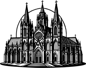 Ancient Gothic Cathedral with Stained Glass & Stone Carvings