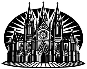 Ancient Gothic Cathedral with Stained Glass & Stone Carvings