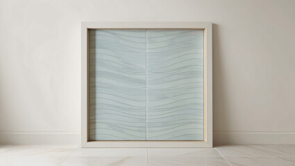 Framed Light Blue Marble Panel with Wavy Lines - Contemporary Art