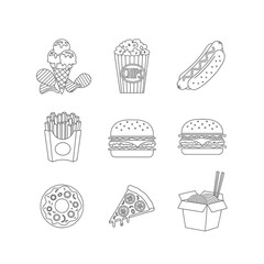 Ice cream cone popcorn hot dog french fries burger pizza donut noodles vector
