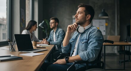 Thoughtful Professional in a Wheelchair Taking a Moment to Ponder