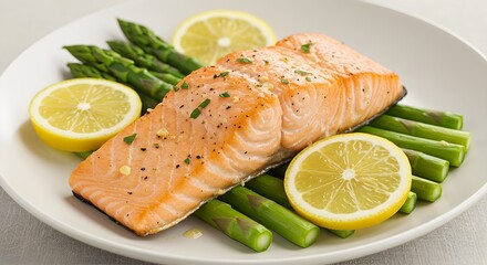 Roasted salmon with asparagus and lemon